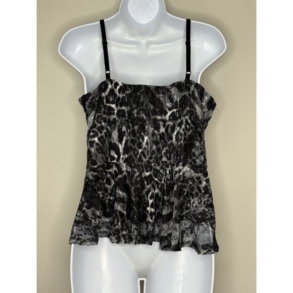 Venus Y2K Lace Babydoll Top Womens L Black Grey Cheetah Whimsigoth Velvet Straps - Picture 3 of 14